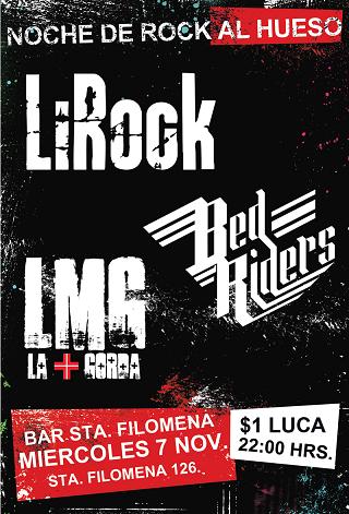 Cartel del concierto de Bed Riders en Bar Santa Filomena
