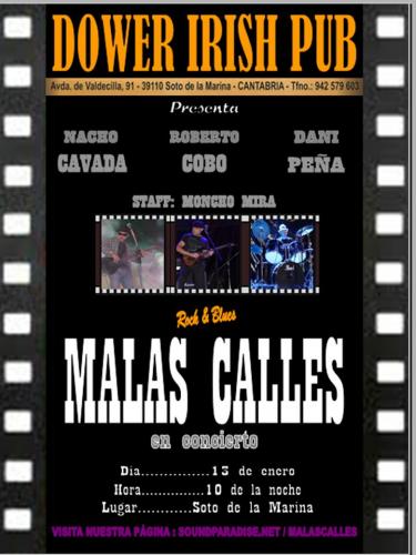 Cartel del concierto de MalasCalles en DOWER IRISH PUB