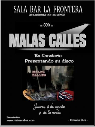 Cartel del concierto de MalasCalles en Bar La Frontera